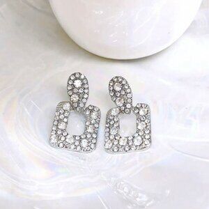 Elegant Rhinstone Silver Drop Earrings For women